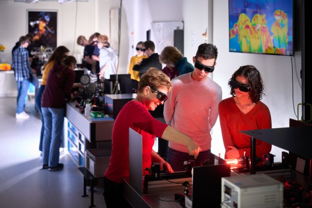 Students experimenting in the PhtonLab.